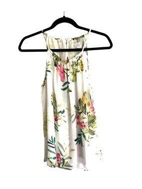 SOHO- WOMENS WHITE FLORAL LIGHT WEIGHT LINE TANK TOP TOP SIZE SMALL